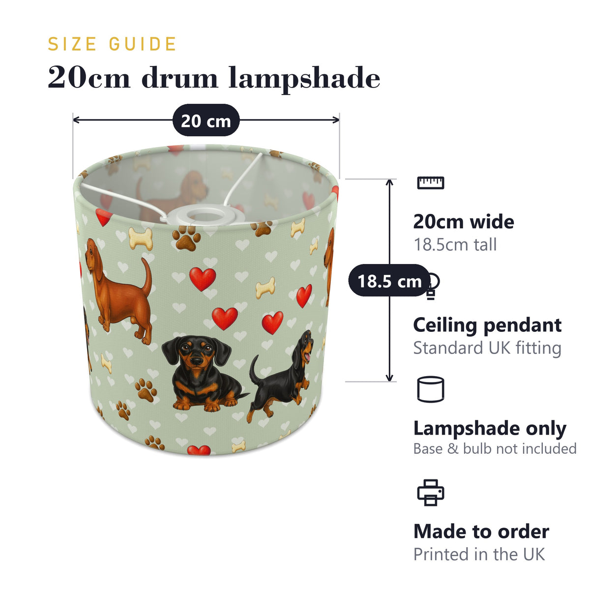 Sage Dachshund Love II lampshade - 20cm x 18.5cm Ceiling - photo 7