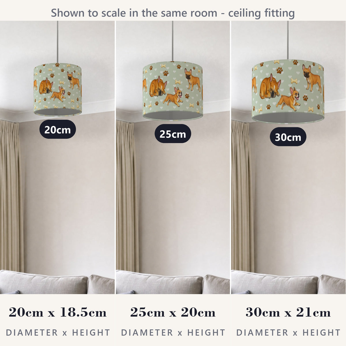 Sage French Bulldog Love II lampshade - 20cm x 18.5cm Ceiling - photo 4