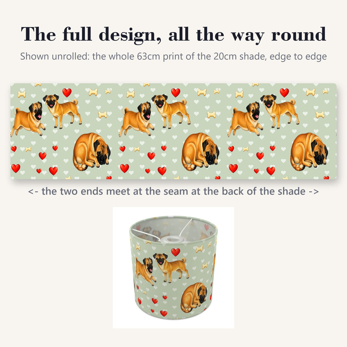 Sage Pug Love II lampshade - 20cm x 18.5cm Ceiling - photo 9