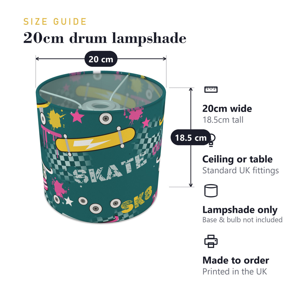 Teal Skate Park II lampshade - 20cm x 18.5cm Ceiling - photo 7