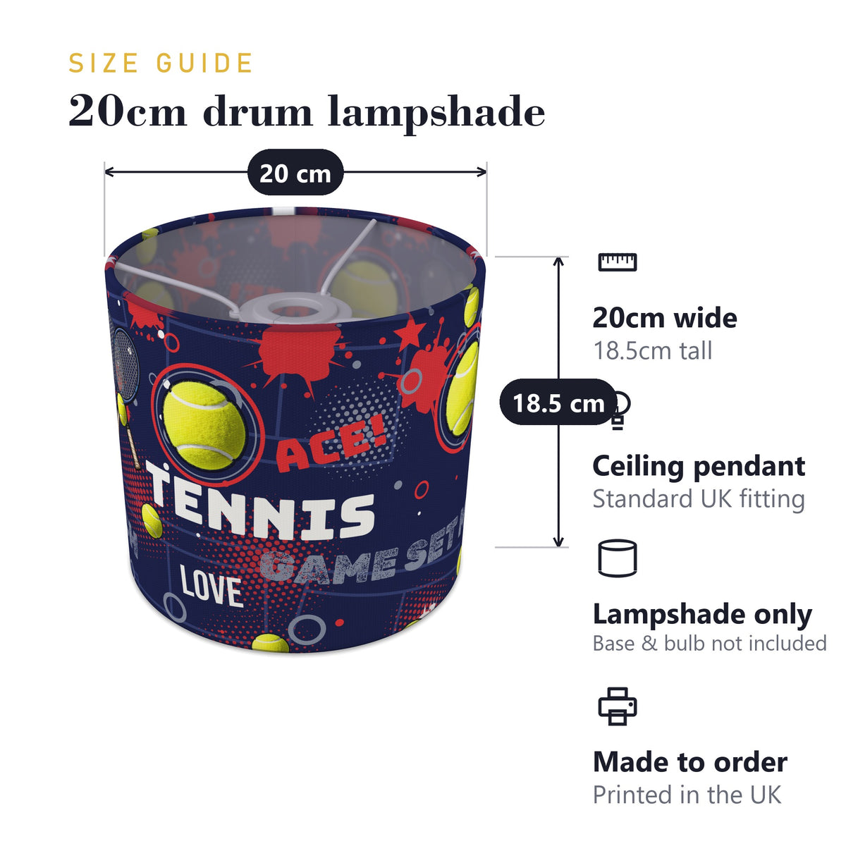 Navy Tennis Ace II lampshade - 20cm x 18.5cm Ceiling - photo 7