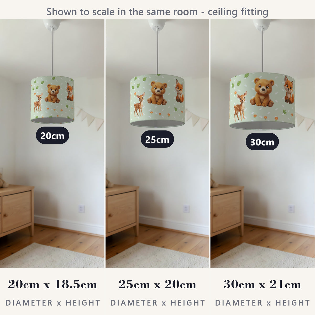 Sage Baby Woodland Friends II lampshade - 20cm x 18.5cm Ceiling - photo 4