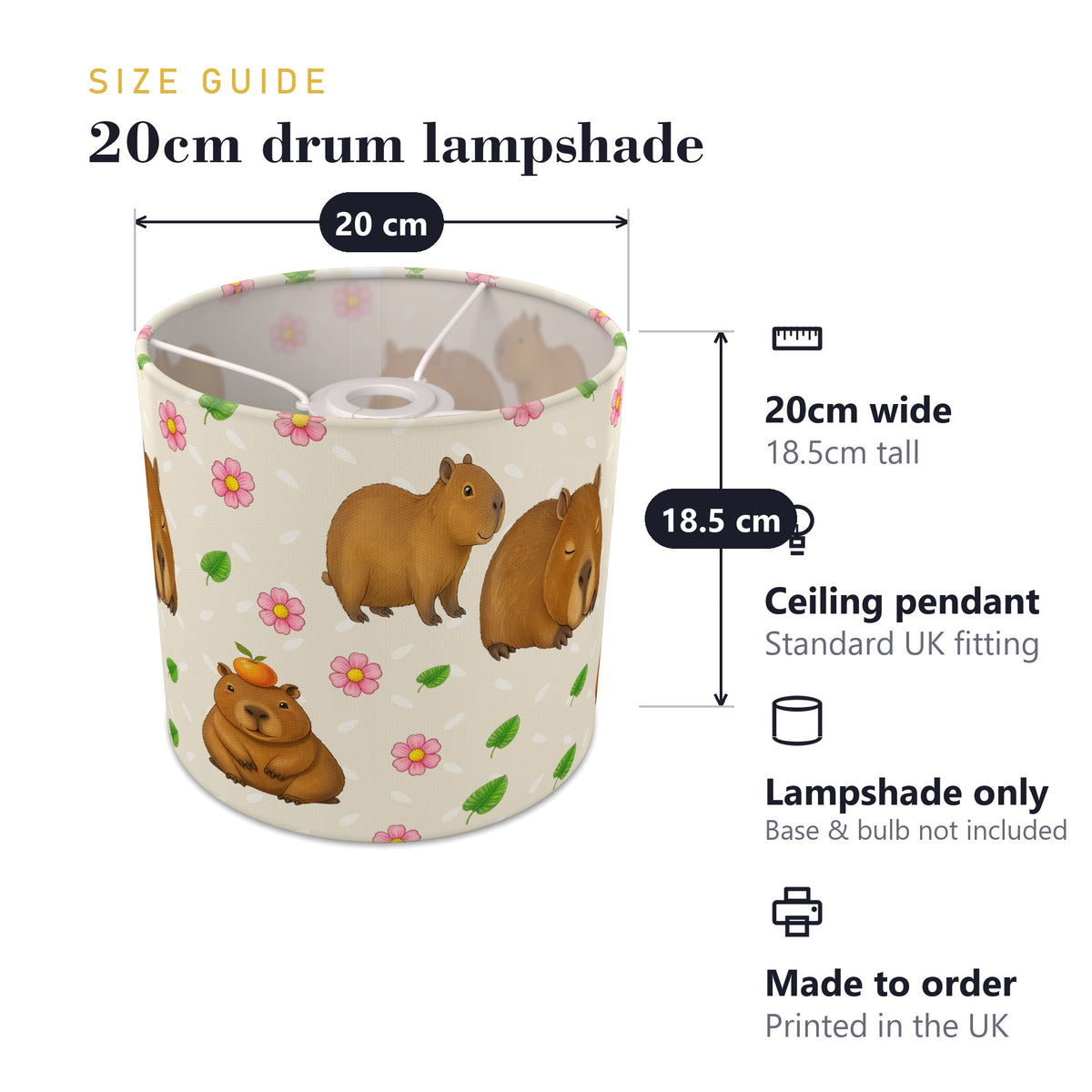 Cream Capybara Chill II lampshade - 20cm x 18.5cm Ceiling - photo 7