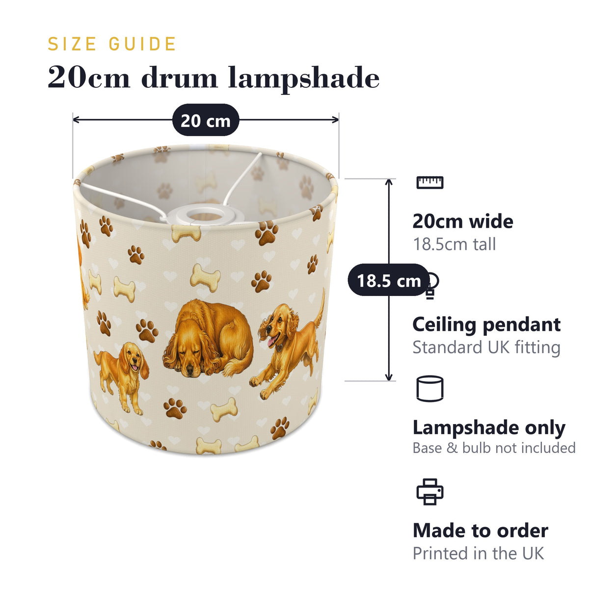 Cream Cocker Spaniel Love II lampshade - 20cm x 18.5cm Ceiling - photo 7