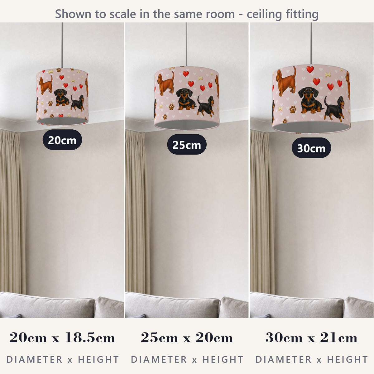 Blush Dachshund Love II lampshade - 20cm x 18.5cm Ceiling - photo 4
