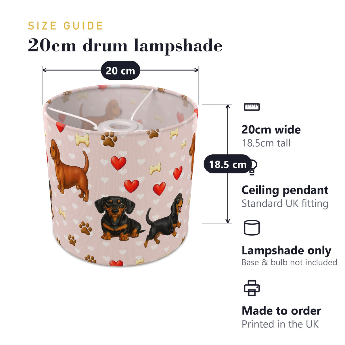 Blush Dachshund Love II lampshade - 20cm x 18.5cm Ceiling - photo 7