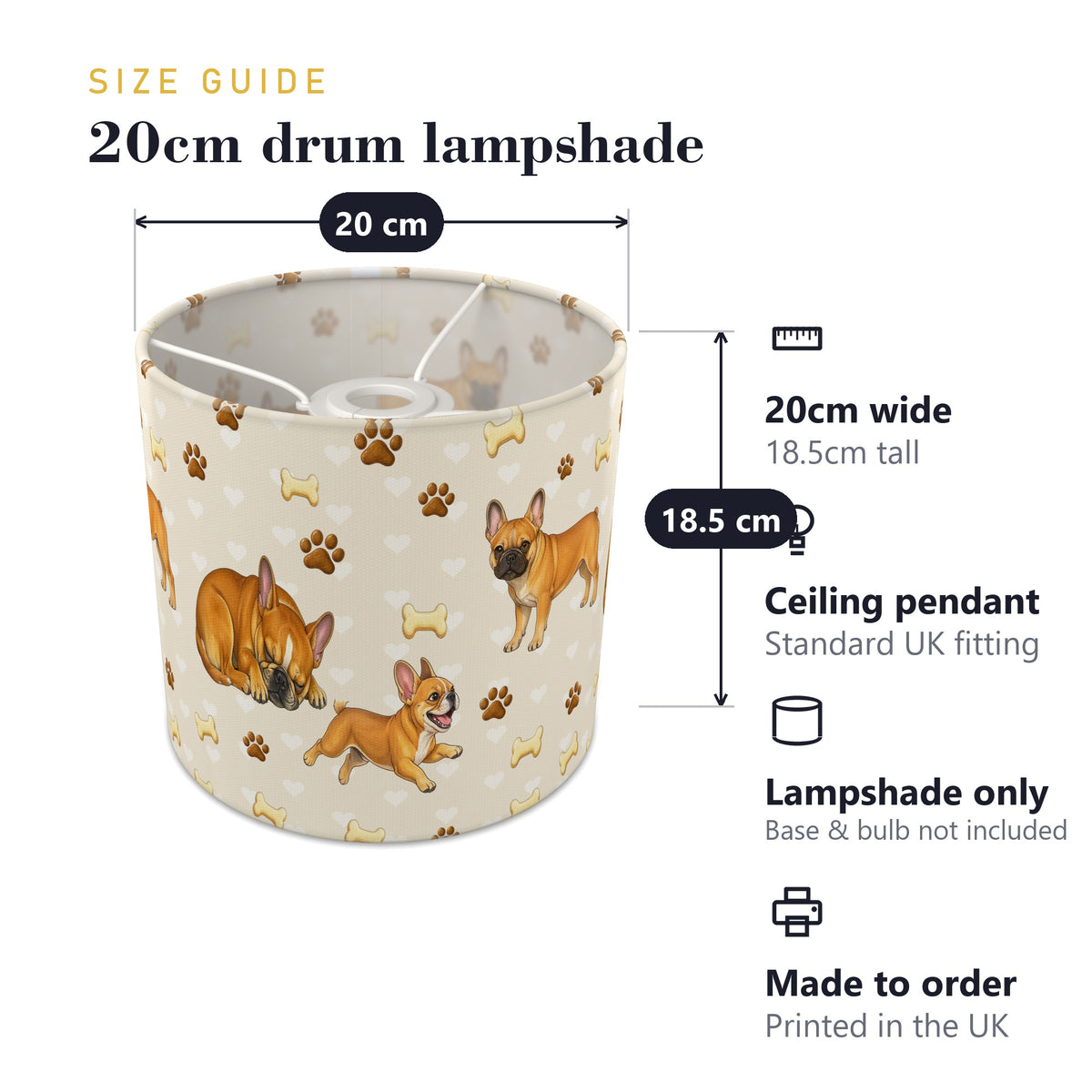 Cream French Bulldog Love II lampshade - 20cm x 18.5cm Ceiling - photo 7