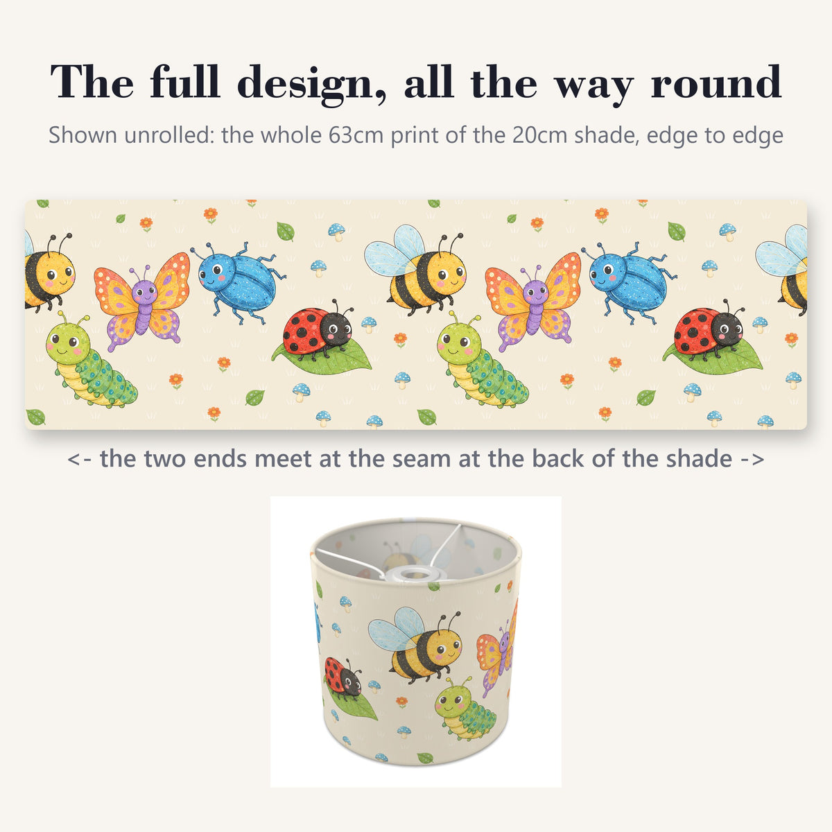 Cream Garden Bugs II lampshade - 20cm x 18.5cm Ceiling - photo 9