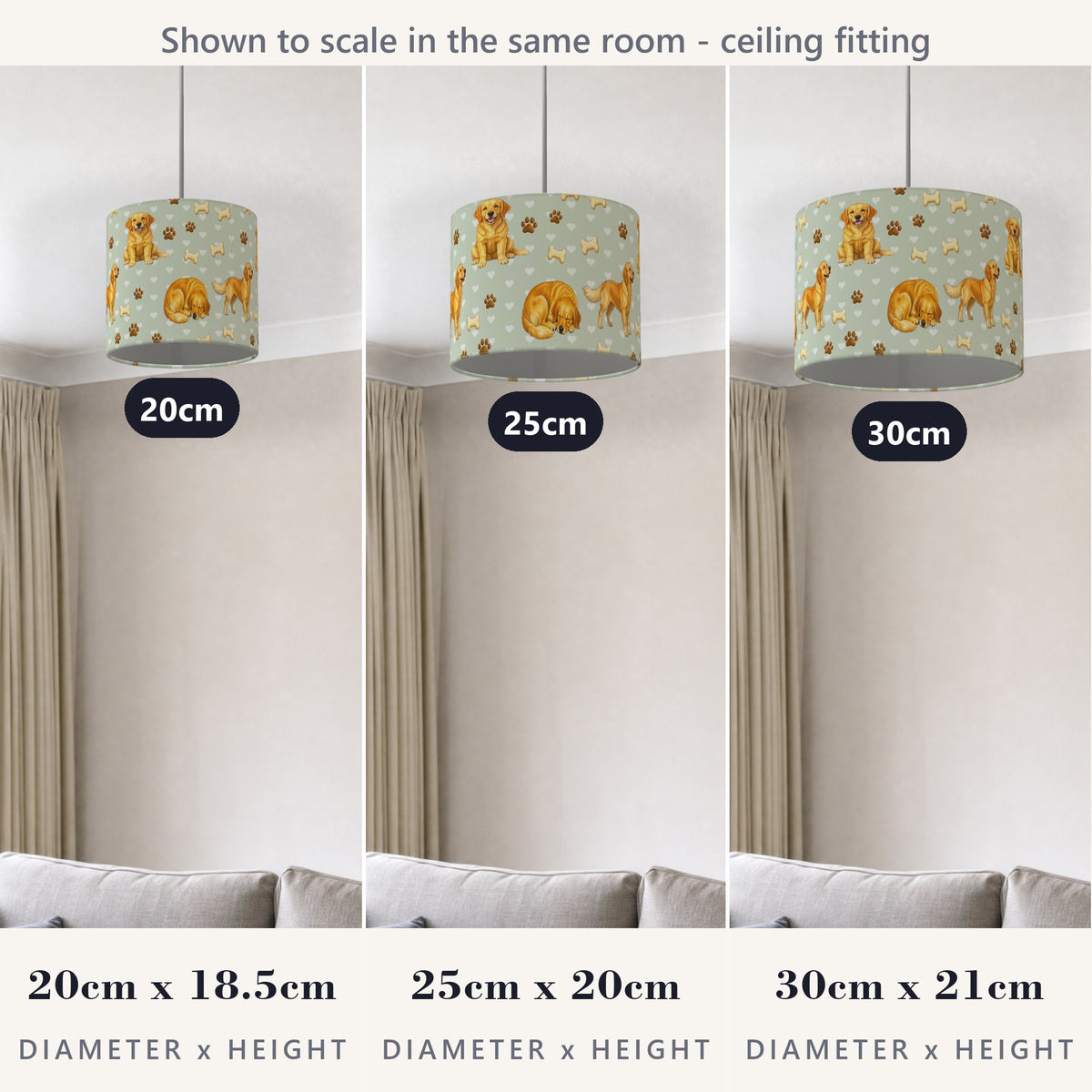Sage Golden Retriever Love II lampshade - 20cm x 18.5cm Ceiling - photo 4