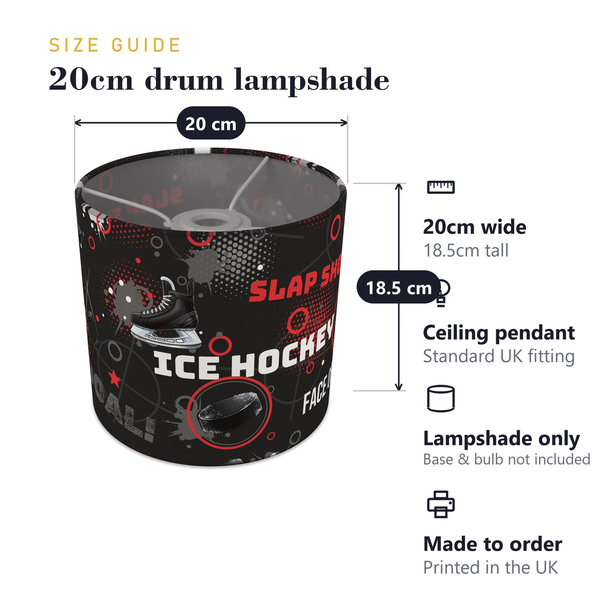 Black Ice Hockey Face II lampshade - 20cm x 18.5cm Ceiling - photo 7
