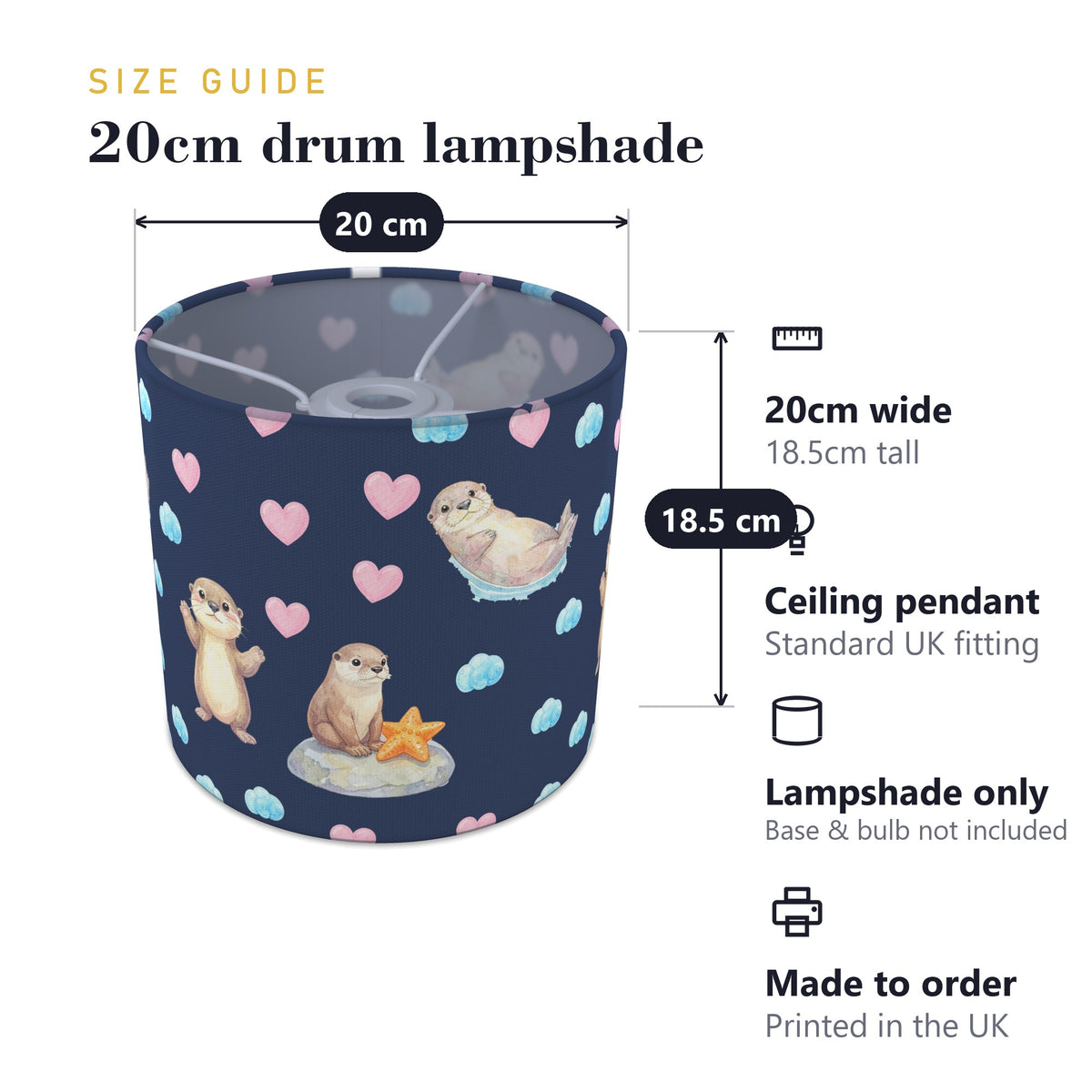 Navy Otter Friends II lampshade - 20cm x 18.5cm Ceiling - photo 7
