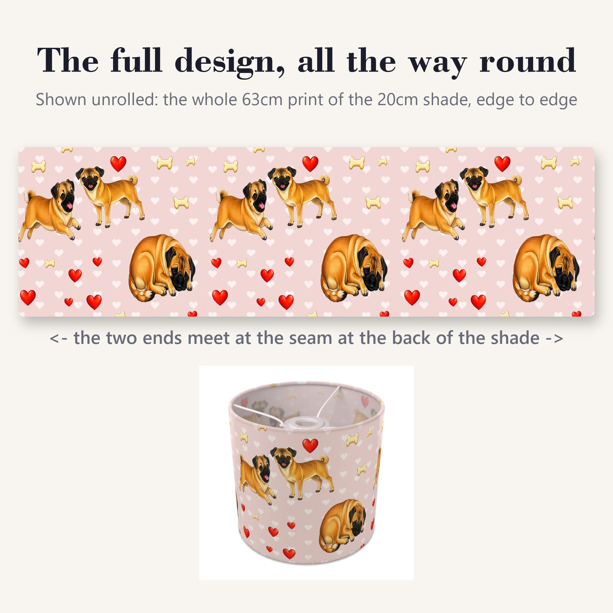 Blush Pug Love II lampshade - 20cm x 18.5cm Ceiling - photo 9