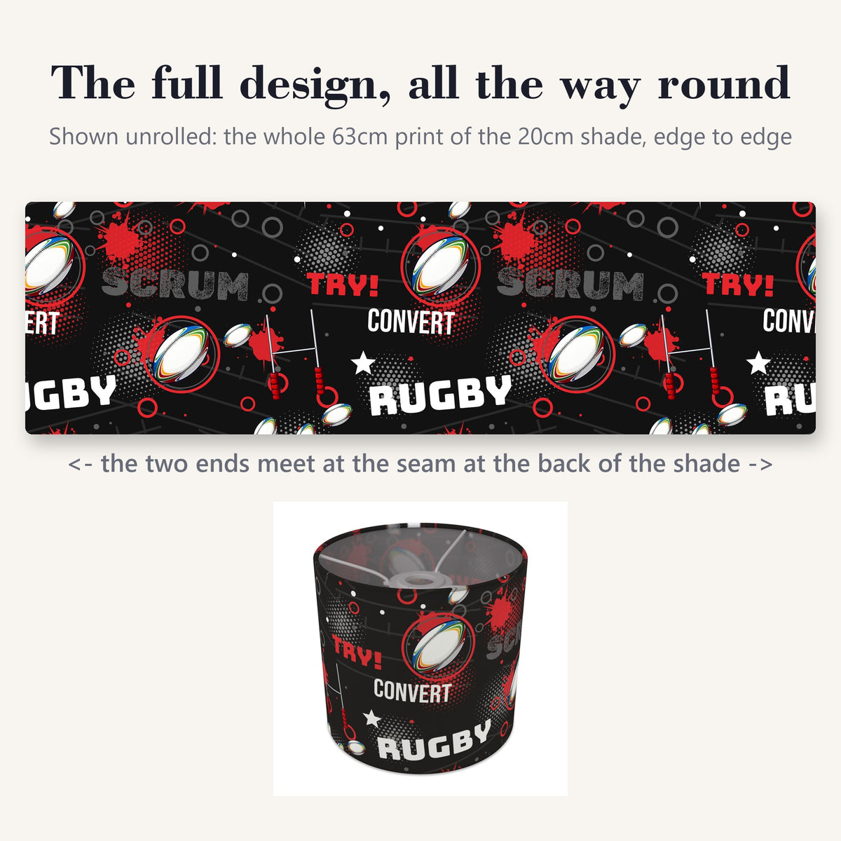 Black Rugby Crazy II lampshade - 20cm x 18.5cm Ceiling - photo 9