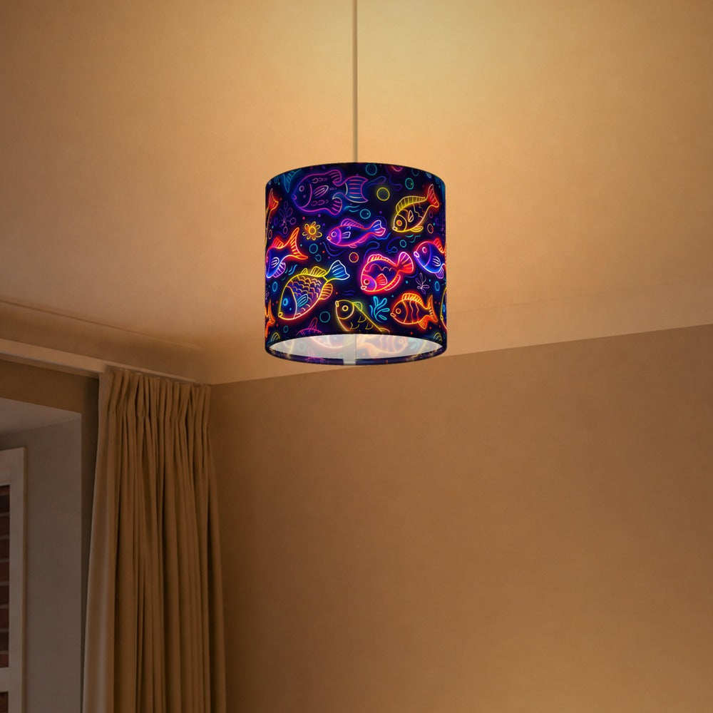 Neon Fish on Dark lampshade