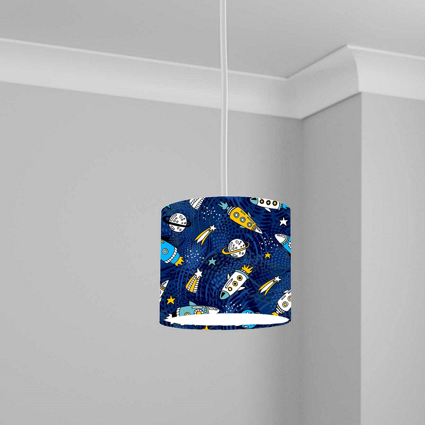 Blue Space Rocket Ceiling Lampshade Lightshade for Nursery - 20cm x 18.5cm