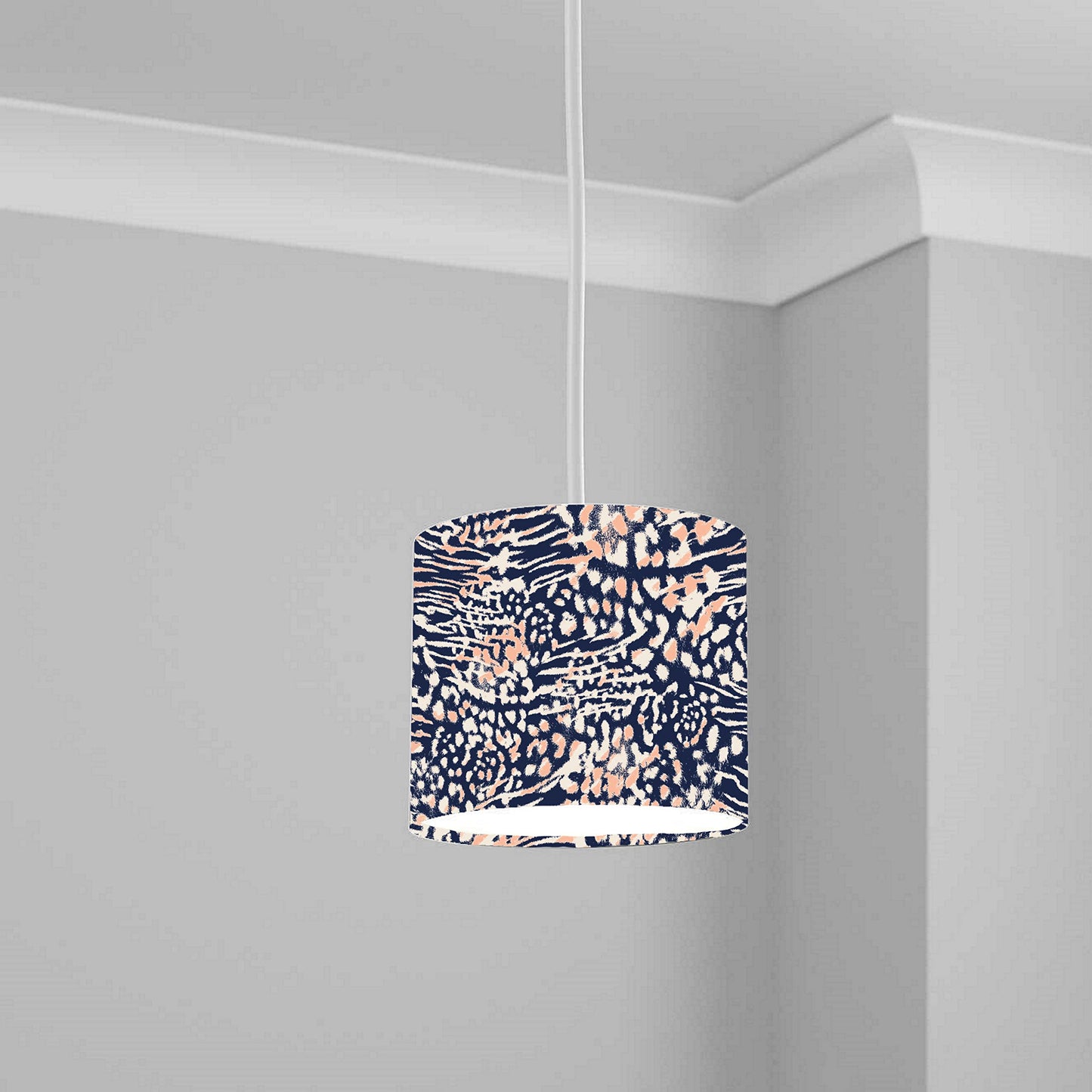 Navy and Peach Animal Print Ceiling Lampshade Lightshade for Nursery - 20cm x 18.5cm