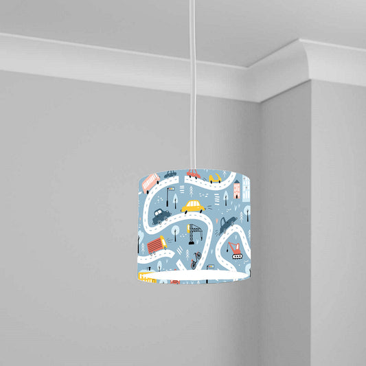 Blue Roadmap Cars and Trucks Ceiling Lampshade Lightshade for Nursery - 20cm x 18.5cm