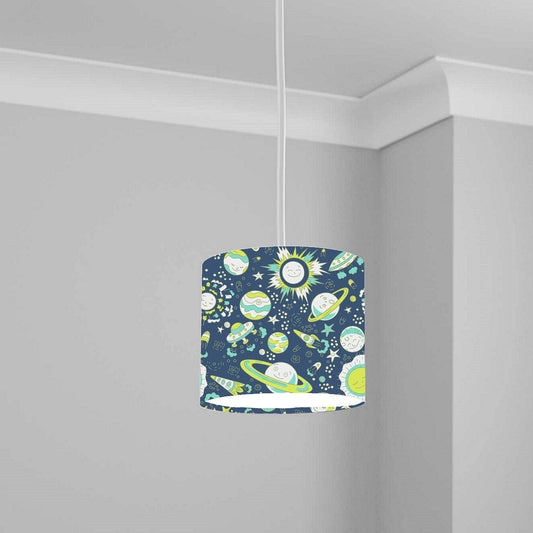 Green Space Rocket and Planet Ceiling Lampshade Lightshade for Nursery - 20cm x 18.5cm