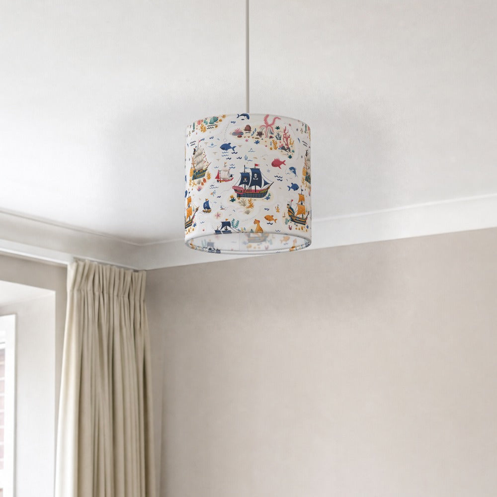 Colourful Ships and Sea Life lampshade