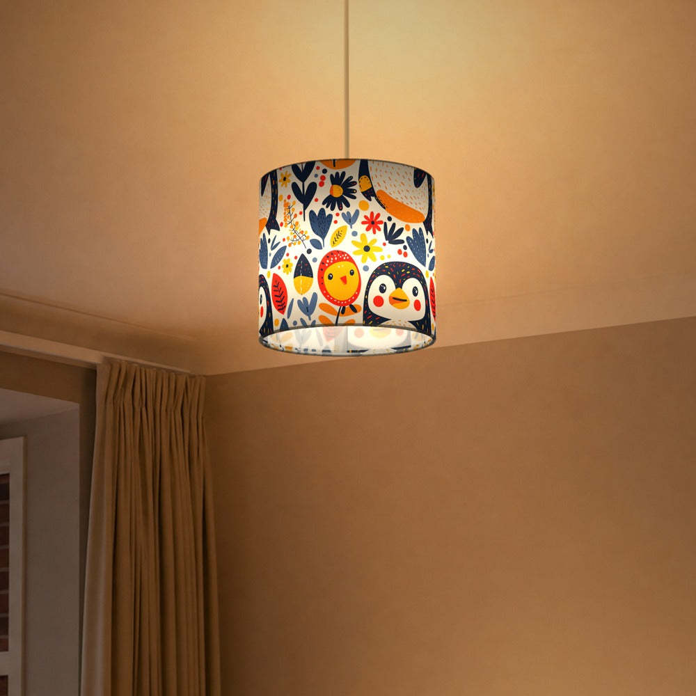 Playful Penguins and Flowers lampshade