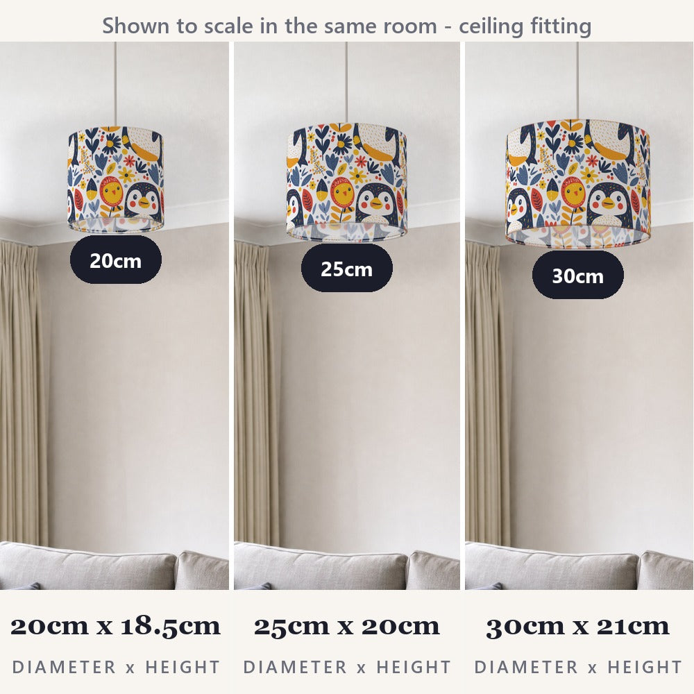 Playful Penguins and Flowers lampshade