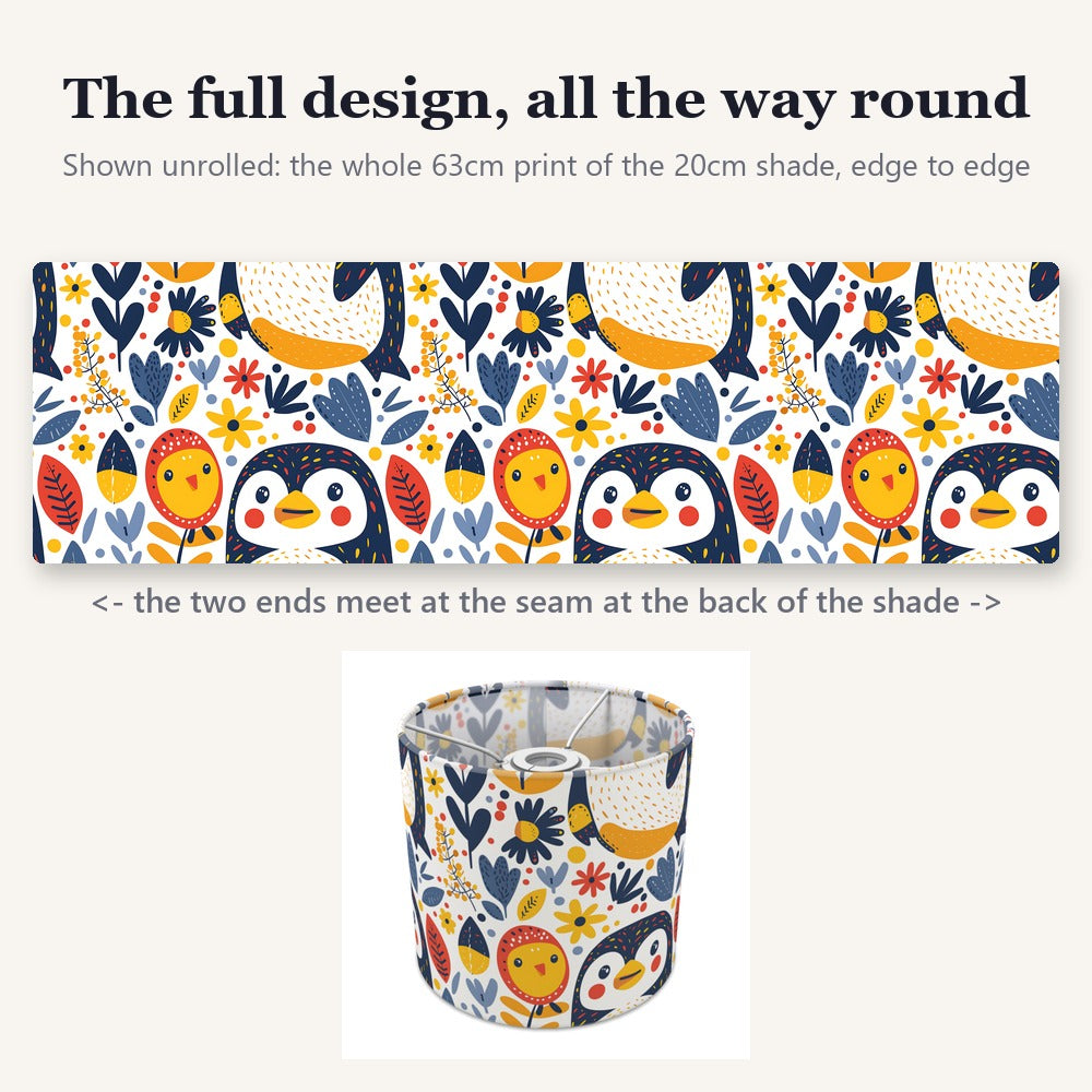 Playful Penguins and Flowers lampshade