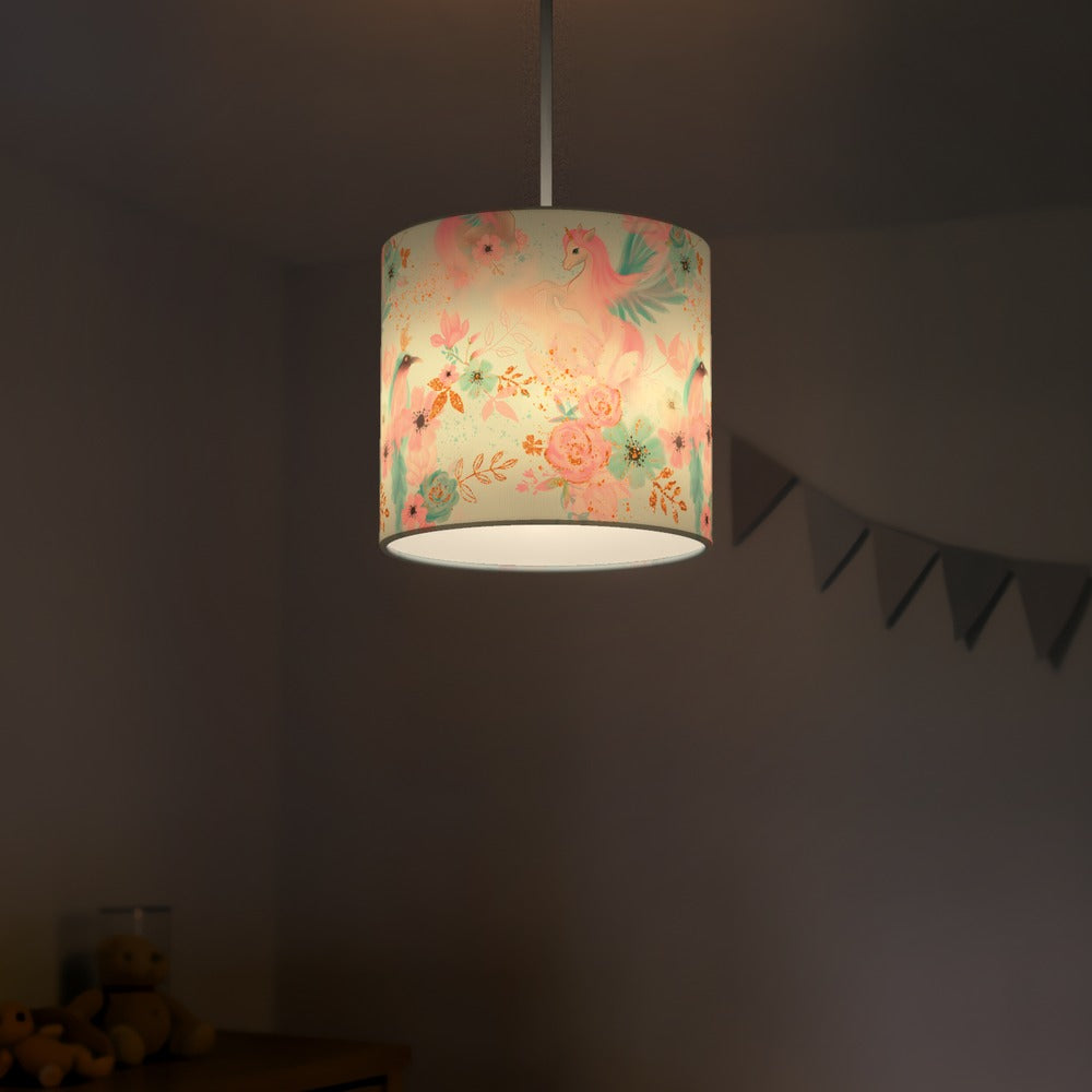 Pink Unicorn and Gold Floral lampshade