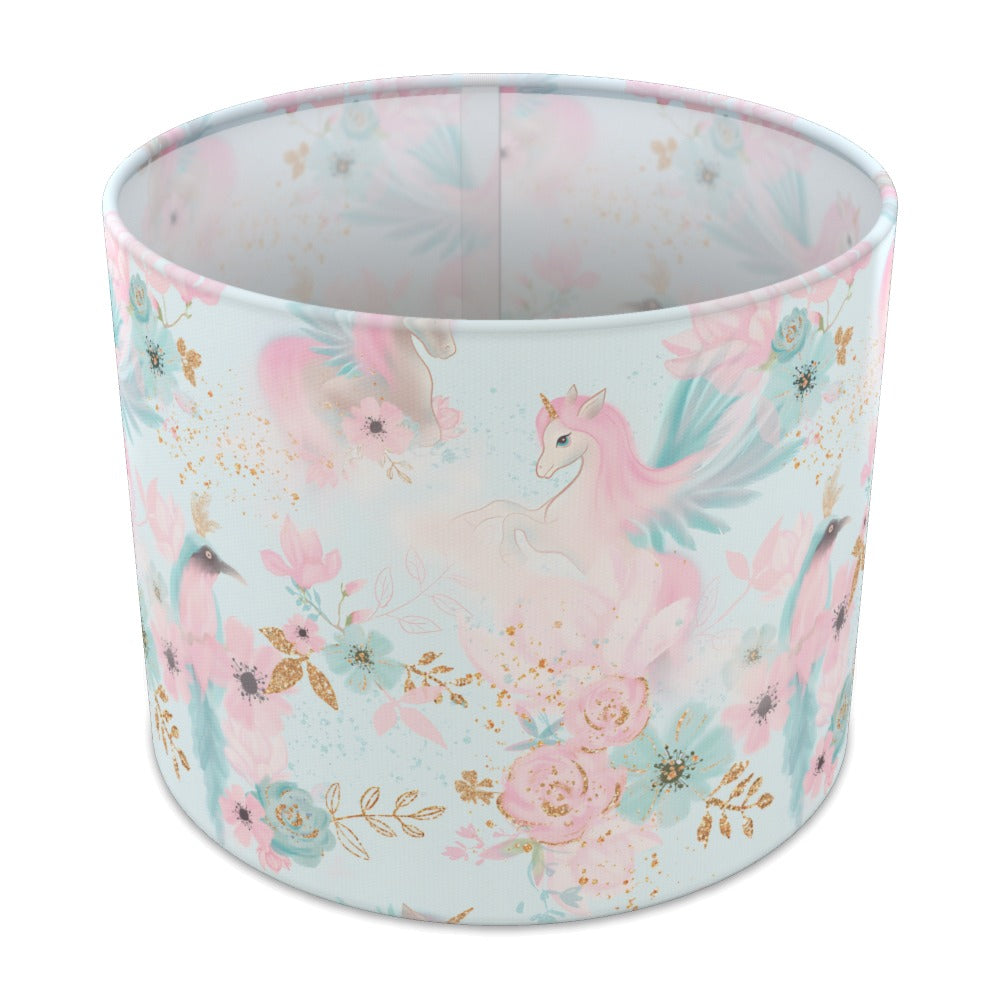 Pink Unicorn and Gold Floral lampshade - 25cm Table