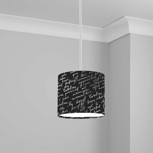 Black Script Writing Pattern Ceiling Lampshade Lightshade for Room - 20cm x 18.5cm
