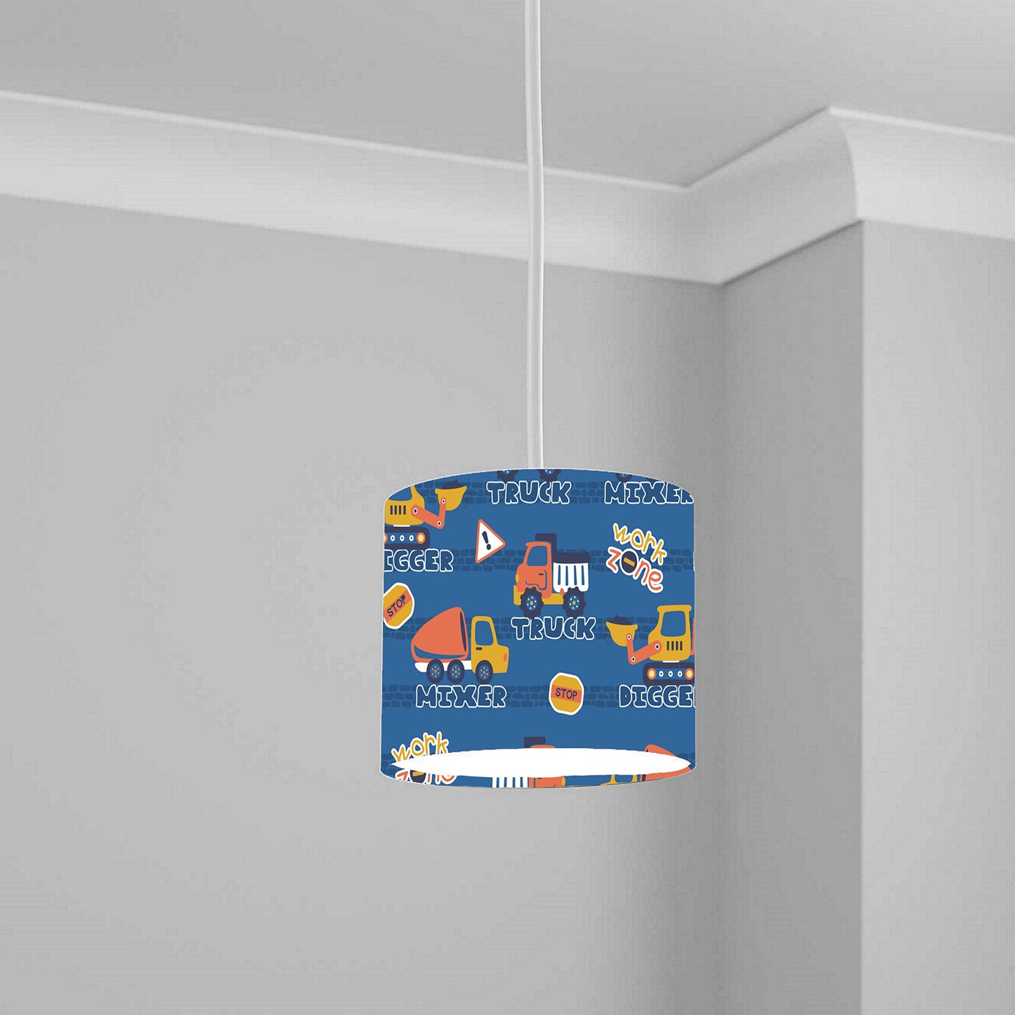 Blue Construction Truck Ceiling Lampshade Lightshade for Kids Room - 20cm x 18.5cm