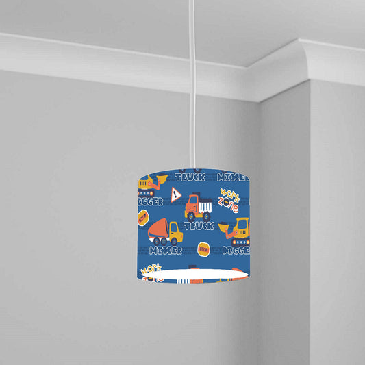 Blue Construction Truck Ceiling Lampshade Lightshade for Kids Room - 20cm x 18.5cm
