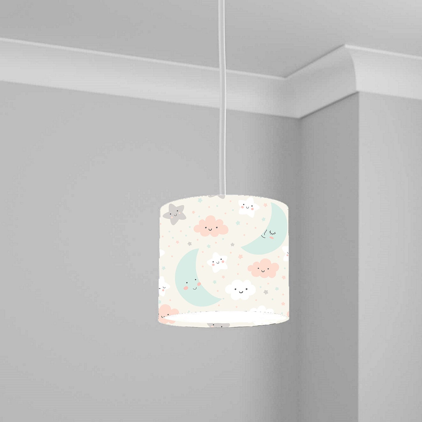 Pastel Moon and Cloud Pattern Ceiling Lampshade Lightshade for Nursery - 20cm x 18.5cm