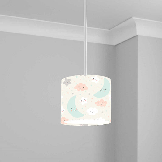 Pastel Moon and Cloud Pattern Ceiling Lampshade Lightshade for Nursery - 20cm x 18.5cm