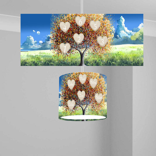Personalized Family Tree Ceiling Lampshade Lightshade with Heart Names for Room - 20cm x 18.5cm