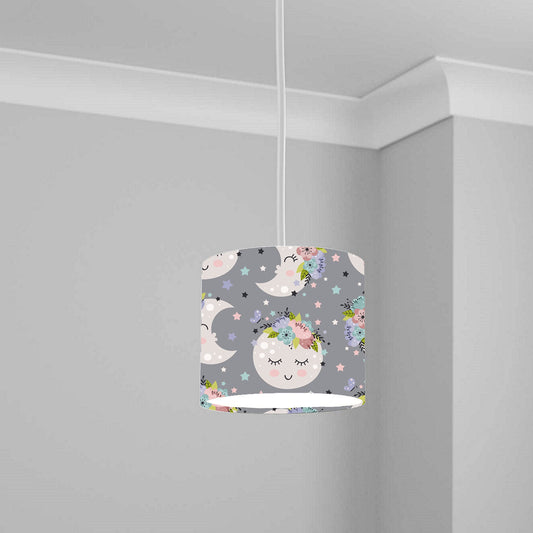 Floral Moon and Stars Ceiling Lampshade Lightshade for Nursery - 20cm x 18.5cm