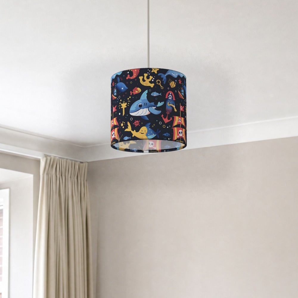 Whimsical Sharks and Pirates lampshade