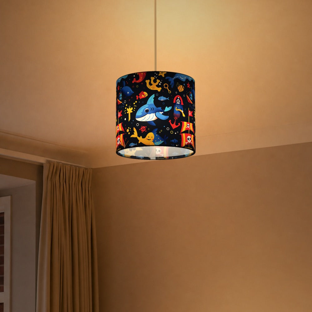 Whimsical Sharks and Pirates lampshade