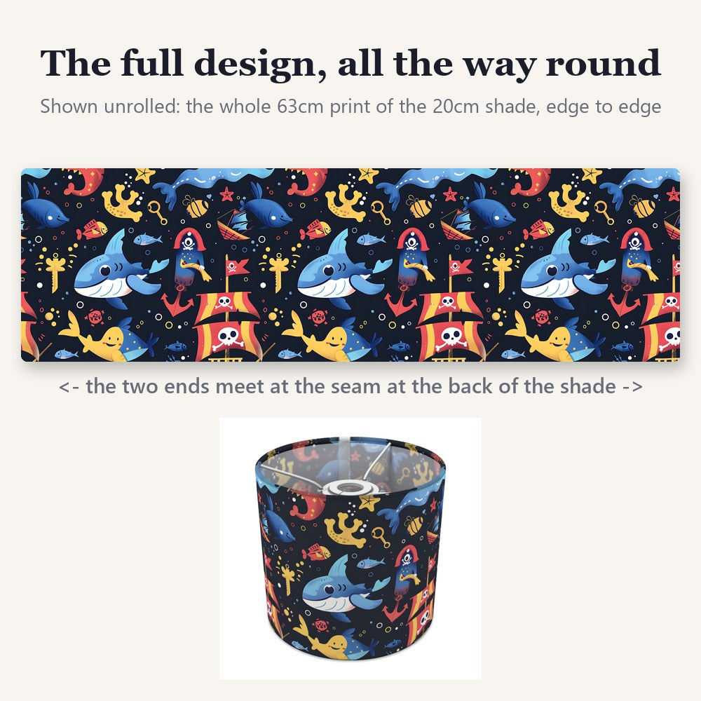 Whimsical Sharks and Pirates lampshade