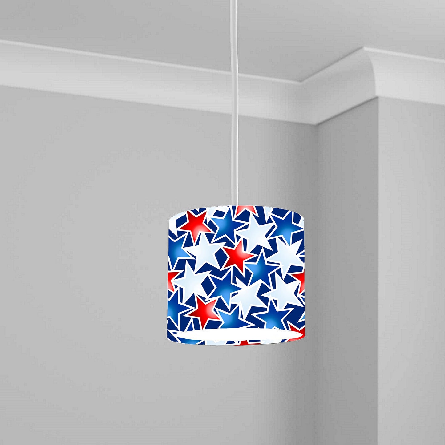 Red, White, and Blue Stars Ceiling Lampshade Lightshade for Nursery - 20cm x 18.5cm