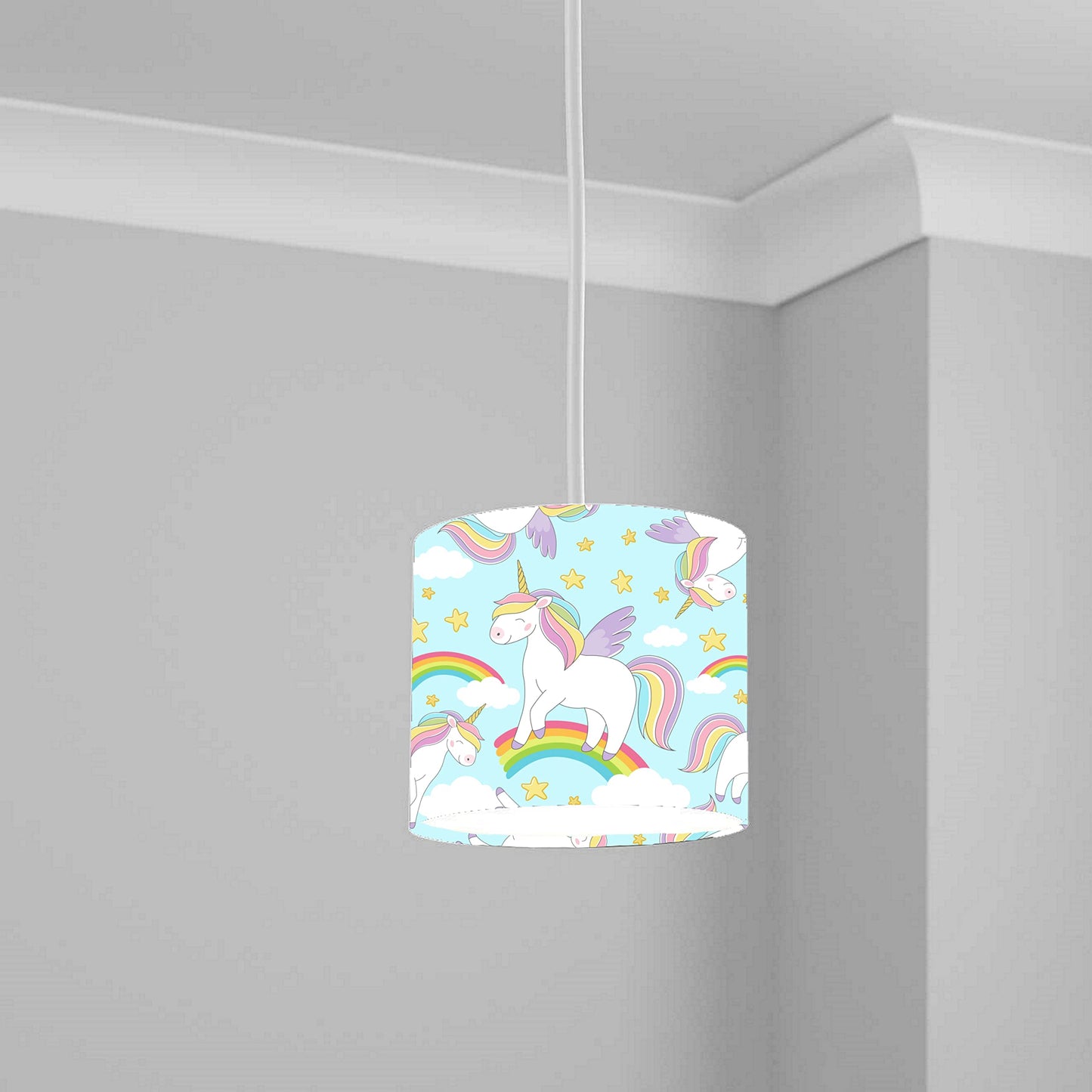 Pink Flying Unicorn Rainbow Ceiling Lampshade Lightshade for Nursery - 20cm x 18.5cm