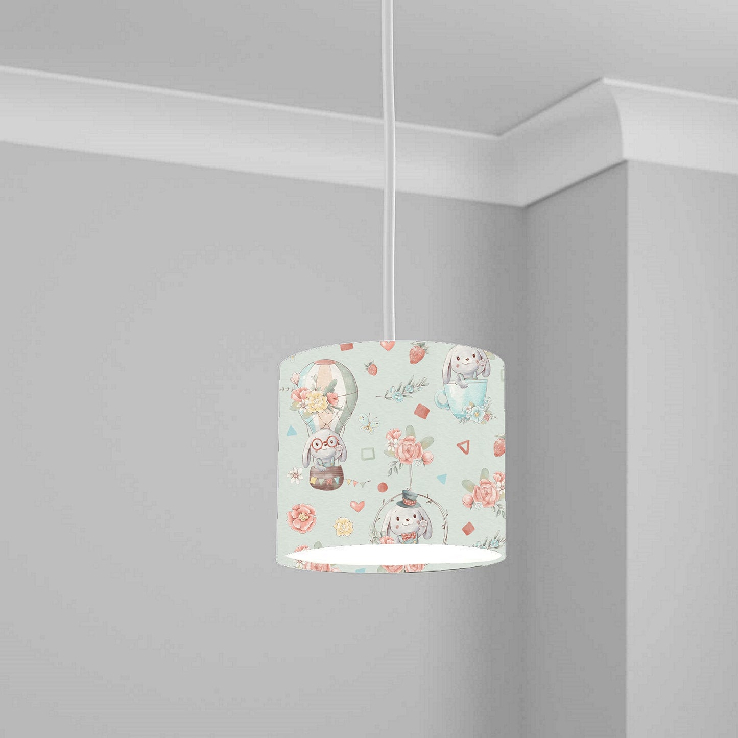 Pastel Hot Air Balloon & Bunny Ceiling Lampshade Lightshade for Nursery - 20cm x 18.5cm