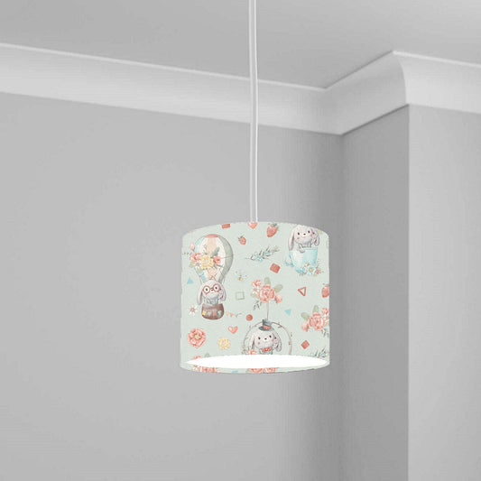 Pastel Hot Air Balloon & Bunny Ceiling Lampshade Lightshade for Nursery - 20cm x 18.5cm