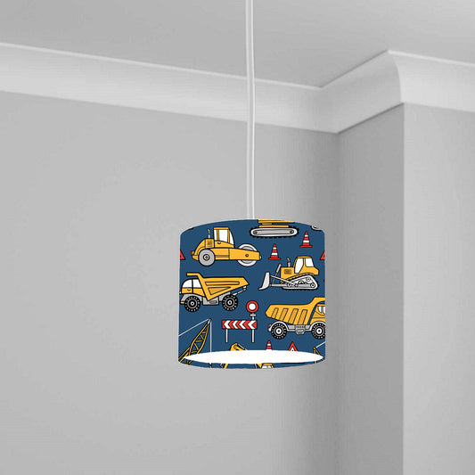 Blue Construction Vehicle Ceiling Lampshade Lightshade for Kids Room - 20cm x 18.5cm