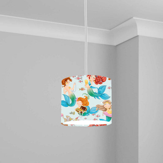 Whimsical Mermaid Ceiling Lampshade Lightshade for Nursery - Pink and Blue Design, 20cm x 18.5cm