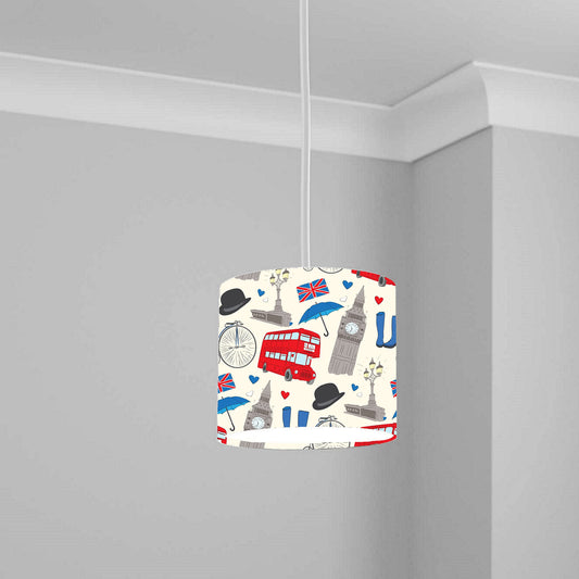 London Icons Ceiling Lampshade Lightshade for Room - Union Jack and Red Bus Design - 20cm x 18.5cm