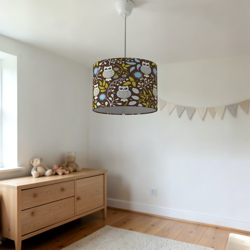 Charming Owl and Leaf Pattern lampshade