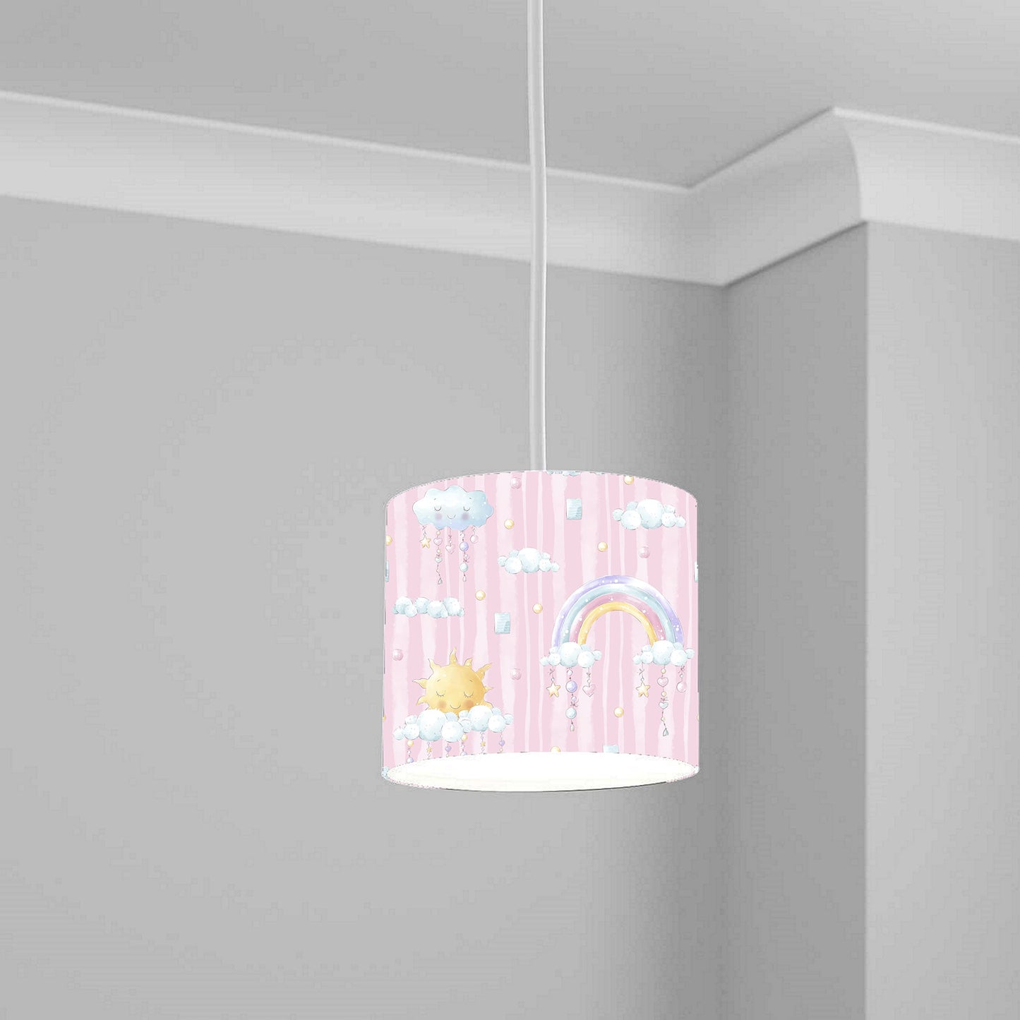 Pink Rainbow and Sun Ceiling Lampshade Lightshade for Nursery - 20cm x 18.5cm