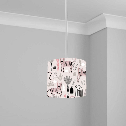 Pink Jungle Safari Animal Print Ceiling Lampshade Lightshade for Nursery - 20cm x 18.5cm