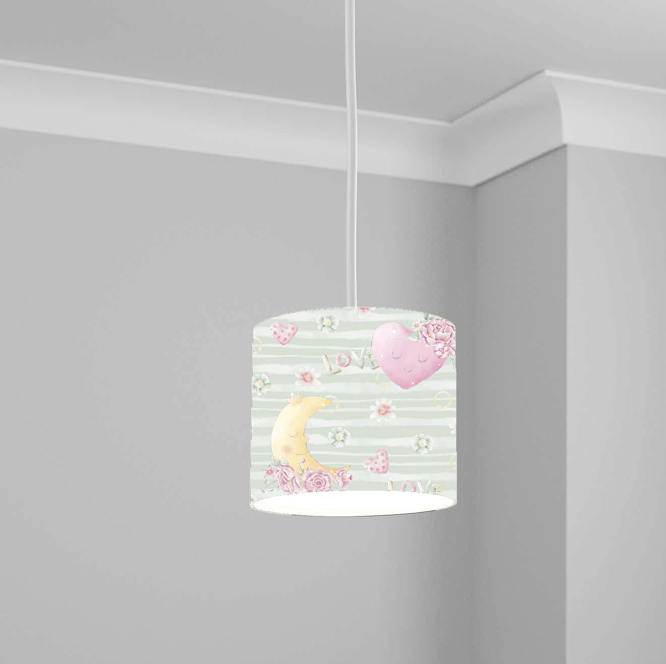 Pastel Moon and Heart Pattern Ceiling Lampshade Lightshade for Nursery - 20cm x 18.5cm