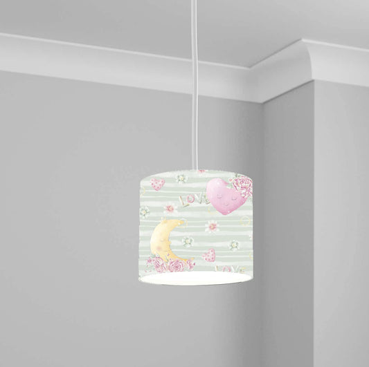 Pastel Moon and Heart Pattern Ceiling Lampshade Lightshade for Nursery - 20cm x 18.5cm